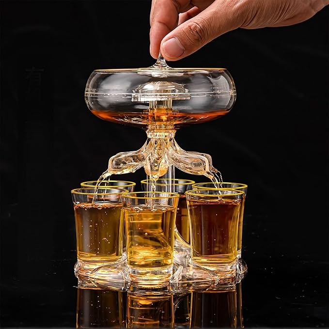 Dispenser de Bebida com 6 Copos para Shots 45 ml de Vidro Acrílico - Vin Valois