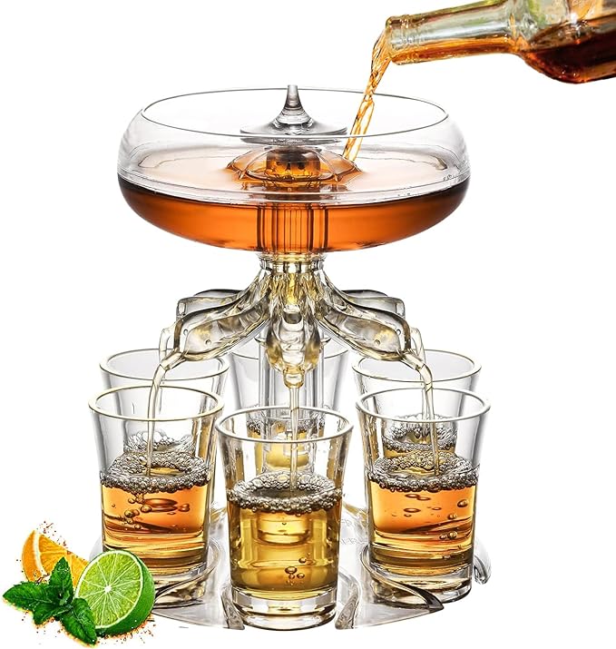 Dispenser de Bebida com 6 Copos para Shots 45 ml de Vidro Acrílico - Vin Valois