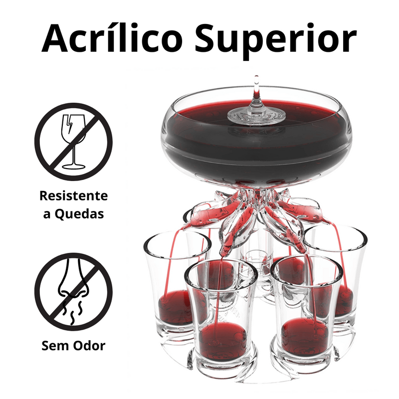 Dispenser de Bebida com 6 Copos para Shots 45 ml de Vidro Acrílico - Vin Valois